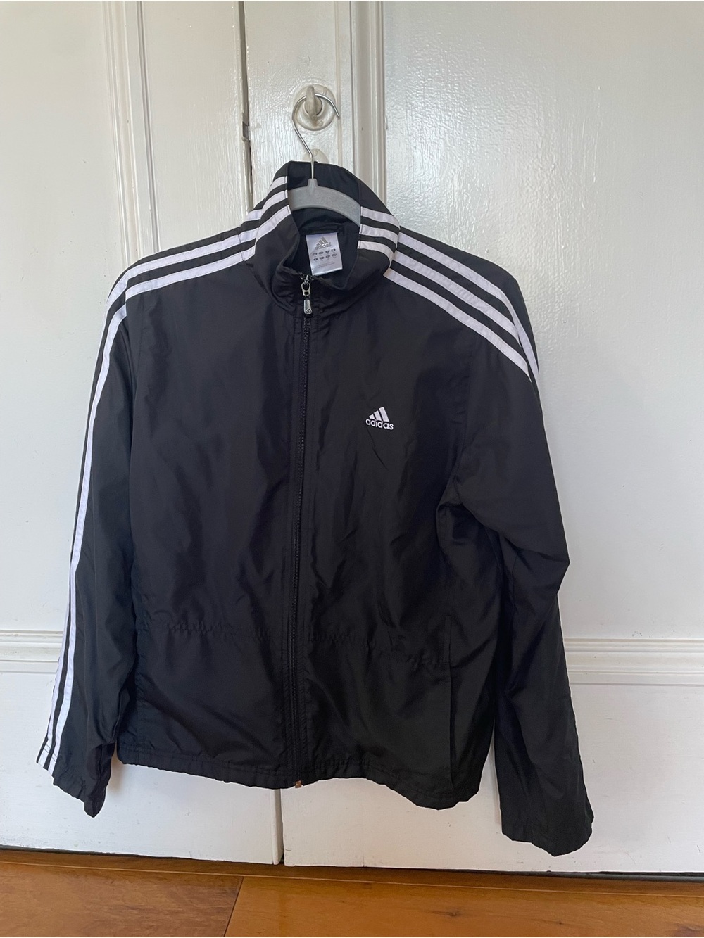 adidas Black Windbreaker Jacket with White Stripes